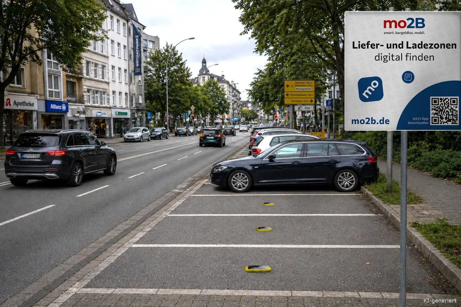 Ansicht einer mo2B Liefer- und Ladezone mit IoT-Sensoren